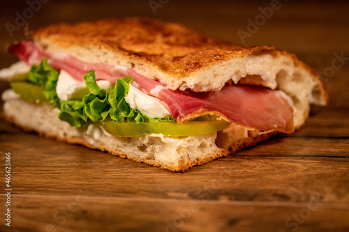 stuffed focaccia with cold cuts and vegetables