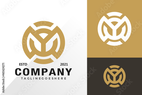 Gold letter m circle logo and icon design vector concept for template
