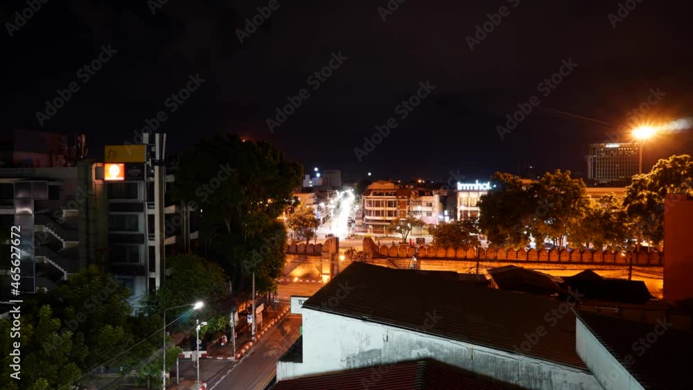 Chiang Mai, Thailand - October 9, 2021 -Time lapse of atmosphere during COVID outbreak at Tha Phae Gate in Chiang Mai Chiang Mai, Thailand - October 9, 2021 -Time lapse of atmosphere during COVID outbreak at Tha Phae Gate in Chiang Mai