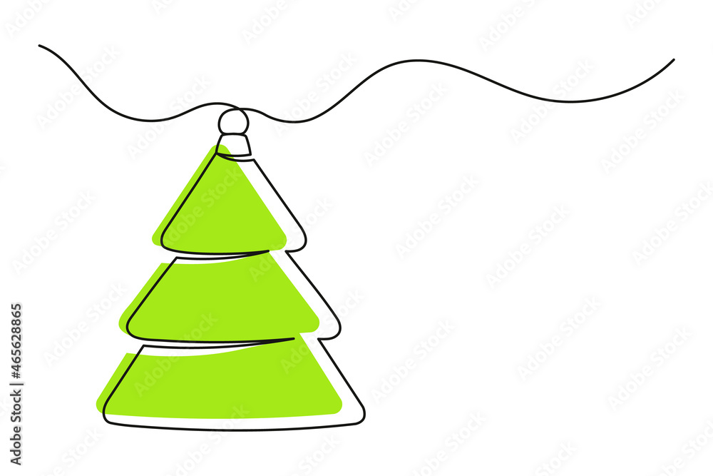 Continuous one line drawing of the Christmas tree. Christmas tree of green color isolated on white background. Vector illustration Continuous one line drawing of the Christmas tree. Christmas tree of green color isolated on white background. Vector illustration