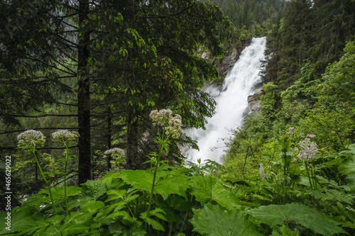 Top of Grawa Waterfall with view to Stubai Valley  Tyrol  Austria