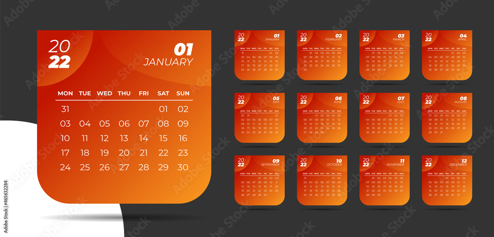 2022 calendar planner set for template corporate design week start on Monday. 2022 calendar planner set for template corporate design week start on Monday.