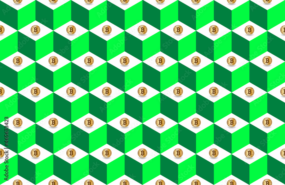 Bitcoin icon. Cryptocurrency. Bitcoins icons on green cubes with shadow. Flat. Vector illustration Bitcoin icon. Cryptocurrency. Bitcoins icons on green cubes with shadow. Flat. Vector illustration