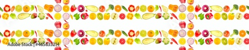 Fototapeta Naklejka Na Ścianę i Meble -  Large size seamless pattern. Multicolored healthy vegetables and fruits isolated on white