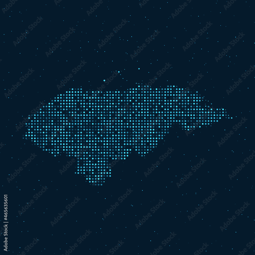 Abstract Dotted Halftone with starry effect in dark Blue background with map of Honduras. Digital dotted technology design sphere and structure. vector illustration