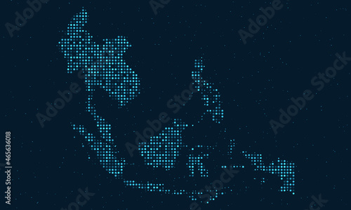 Abstract Dotted Halftone with starry effect in dark Blue background with map of Southeast Asia. Digital dotted technology design sphere and structure. vector illustration