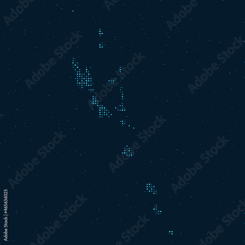 Abstract Dotted Halftone with starry effect in dark Blue background with map of Vanuatu. Digital dotted technology design sphere and structure. vector illustration