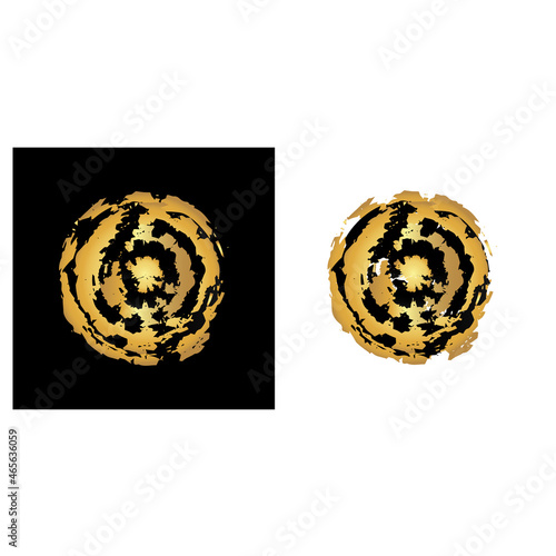 Collection of the circle stain with grunge texture. Paint spot wth tiger skin pattern. Rough-edged strokes. Design elements. Vector illustration.