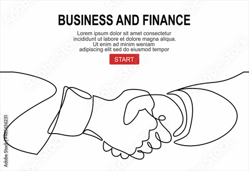 Handshake continuous line vector drawing. Business agreement vector concept