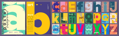 Mega collection of posters. Poster layout design. Letters. Alphabet. Template poster, banner, magazine mockup.