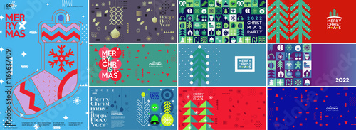 Merry Christmas and Happy New Year! Winter. Holiday Backgrounds Collection. Simple background. Trendy style. Cover, invitation or poster design. Vector illustration.