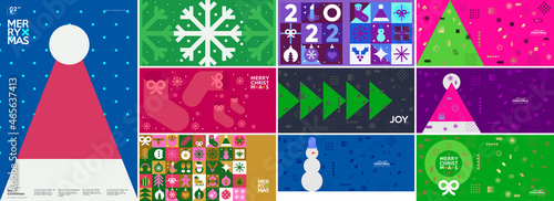 Merry Christmas and Happy New Year! Winter. Holiday Backgrounds Collection. Simple background. Trendy style. Cover, invitation or poster design. Vector illustration.