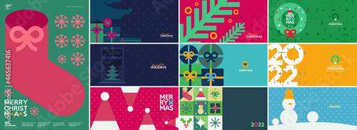 Merry Christmas and Happy New Year! Winter. Holiday Backgrounds Collection. Simple background. Trendy style. Cover, invitation or poster design. Vector illustration.