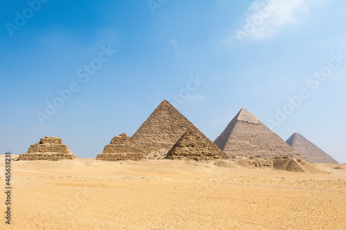 Panoramic view of Giza pyramid complex, Egypt