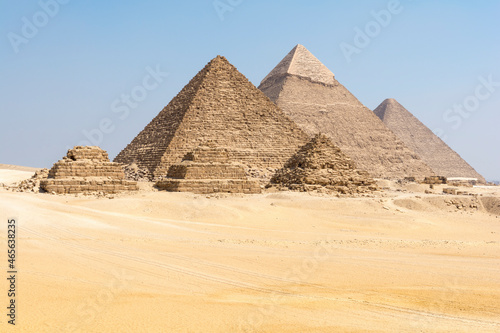 Panoramic view of Giza pyramid complex, Egypt