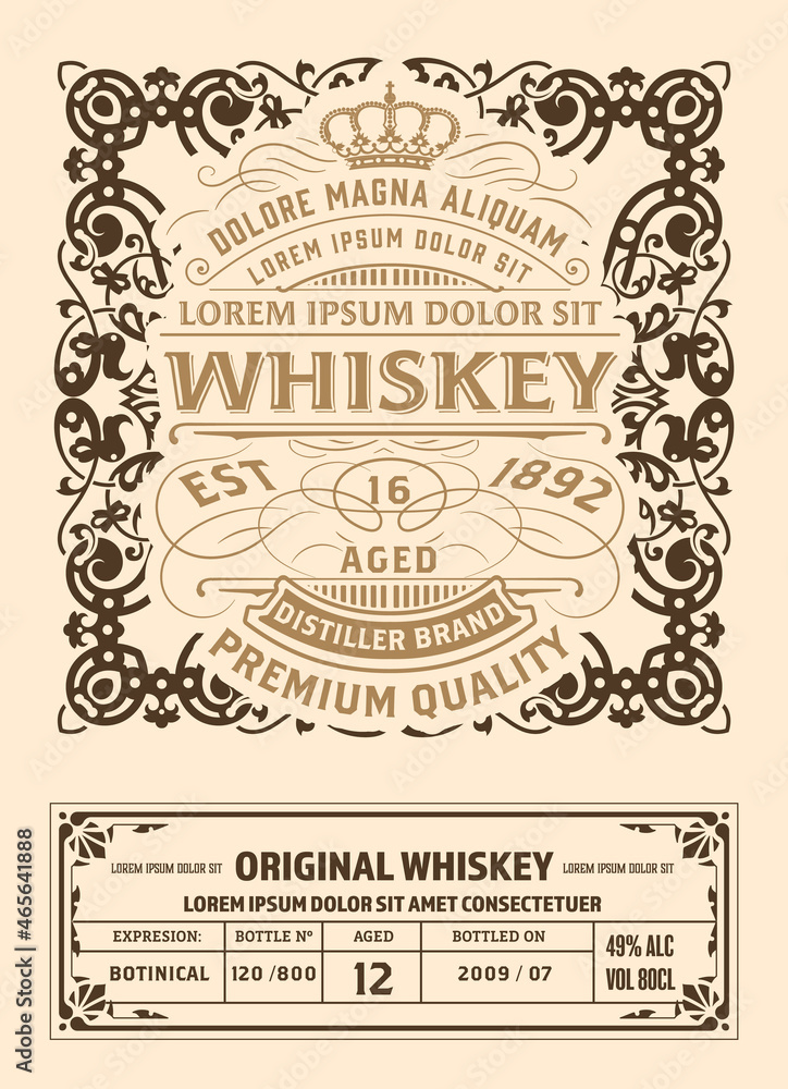 Whiskey label with old frames