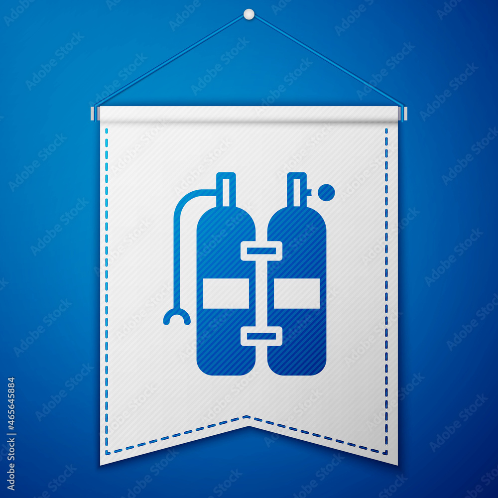 Blue Aqualung icon isolated on blue background. Oxygen tank for diver. Diving equipment. Extreme sport. Sport equipment. White pennant template. Vector Blue Aqualung icon isolated on blue background. Oxygen tank for diver. Diving equipment. Extreme sport. Sport equipment. White pennant template. Vector