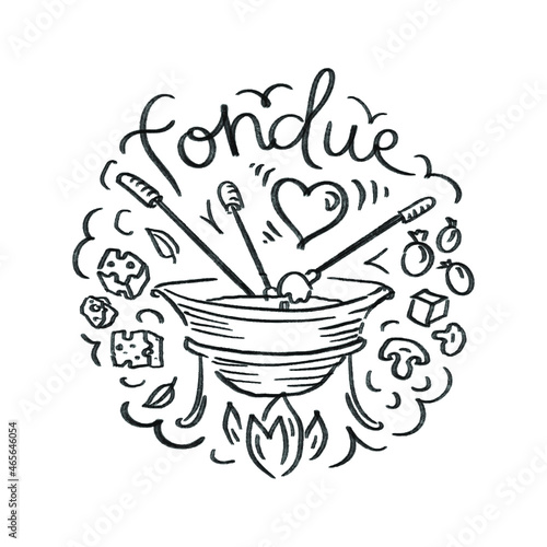 Fondue vector illustration. French meal, cheese food.