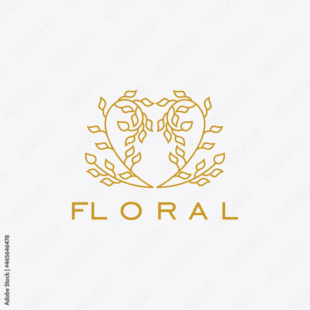 Floral logo design inspiration, floral logo design with heart vector illustration isolated on white background