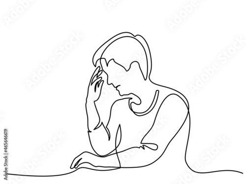 Woman in stress dispair. Continuous one line drawing.