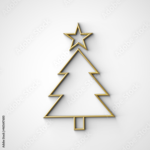Metallic gold 3D Christmas tree. Realistic abstract mockup with 3d. Custom color background. 3D Render