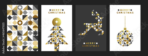 Merry Christmas gold geometric mosaic card set