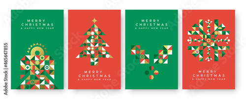 Christmas New Year gold abstract mosaic card set