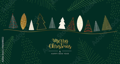 Christmas New Year gold pine tree doodle card