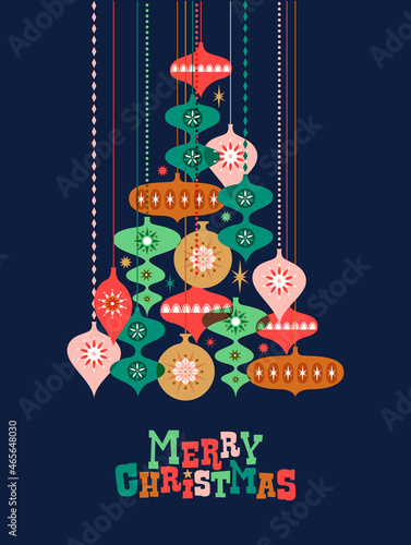 Merry Christmas mid century pine tree bauble card