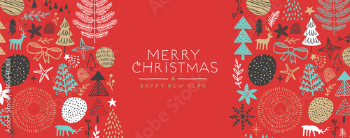 Christmas New Year winter cartoon doodle banner