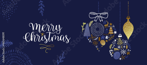 Merry Christmas gold winter doodle web template