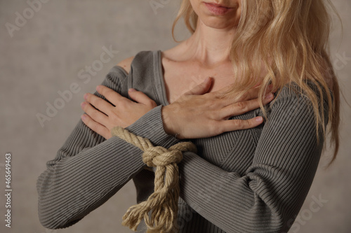Tied hands, Fatalism concept. Victim life position, No choice