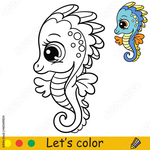 Cartoon cute and funny baby seahorse coloring