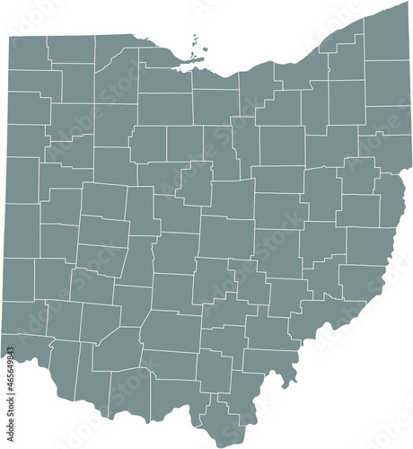 Gray vector administrative map of the Federal State of Ohio, USA with white borders of its counties