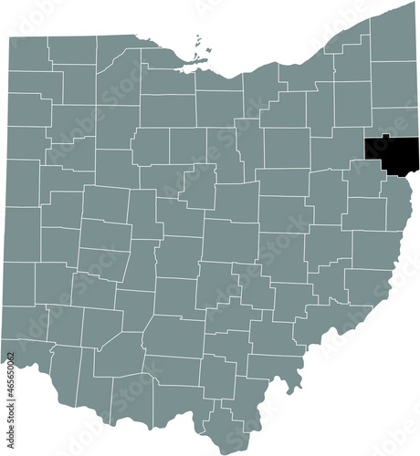 Black highlighted location map of the Columbiana County inside gray administrative map of the Federal State of Ohio, USA