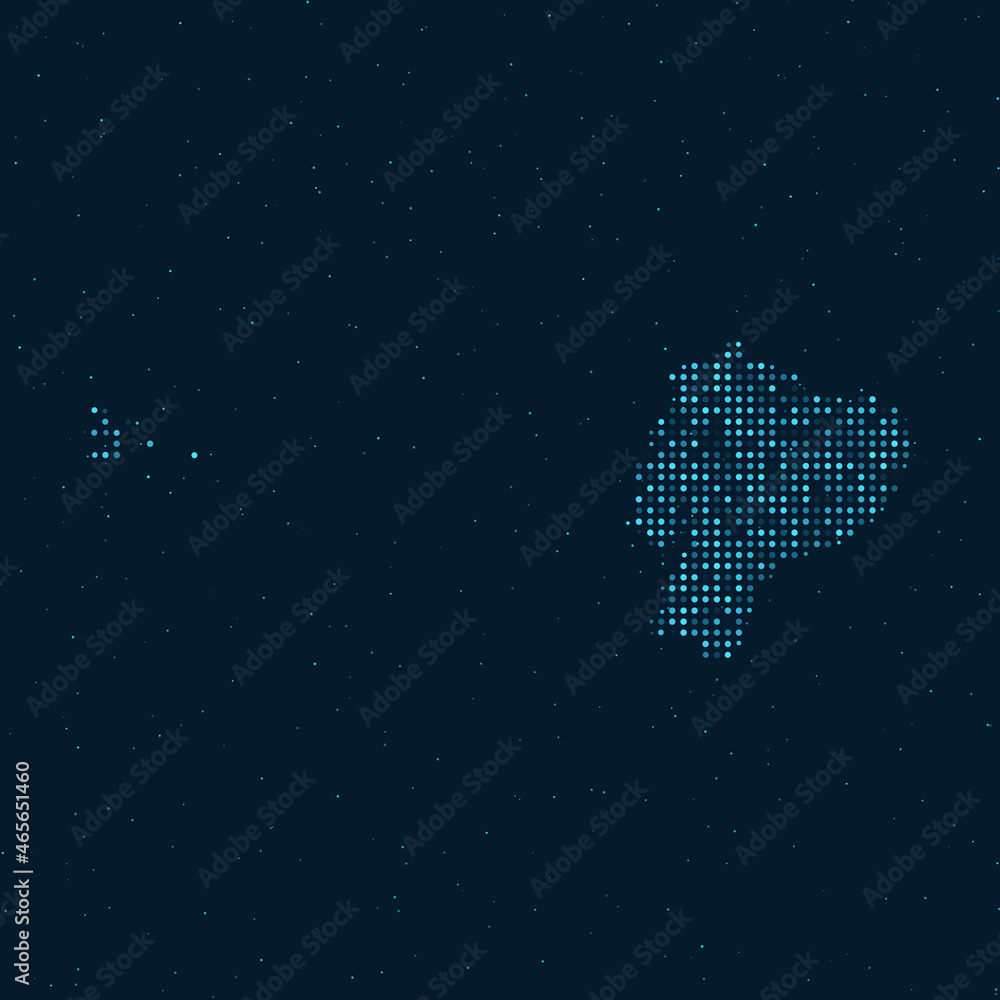 Abstract Dotted Halftone with starry effect in dark Blue background with map of Ecuador. Digital dotted technology design sphere and structure. vector illustration