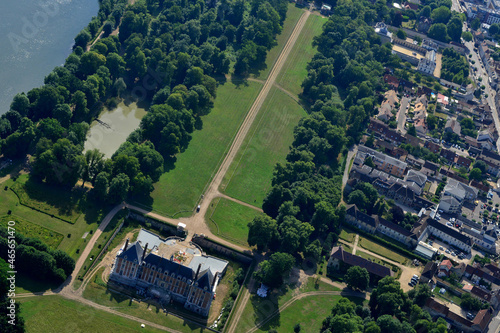 Rosny sur Seine, France - july 7 2017 : aerial photography of the castle and the town photo