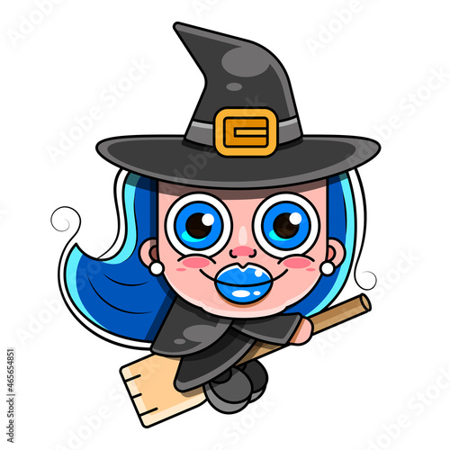 Vector illustration of flying young witch icon. Witch silhuette