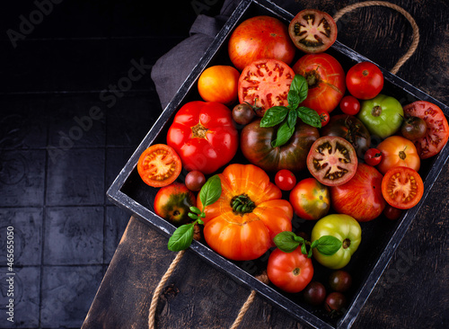 Assortment of different colorful tomatoes