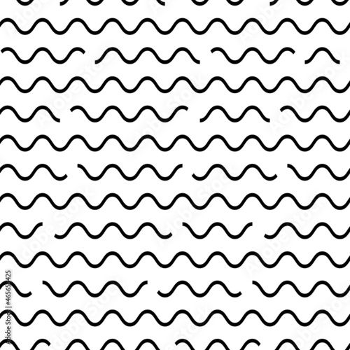 Wave vector seamless pattern, linear water background, black wavy print. Simple illustration