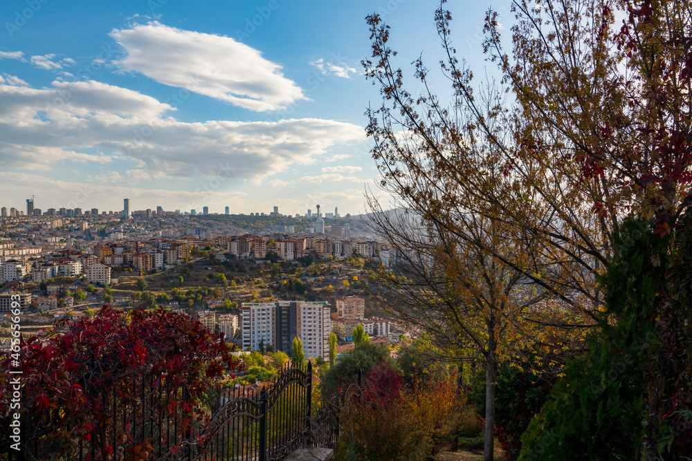 Panoramic Ankara city view in Autumn season, Turkey.
