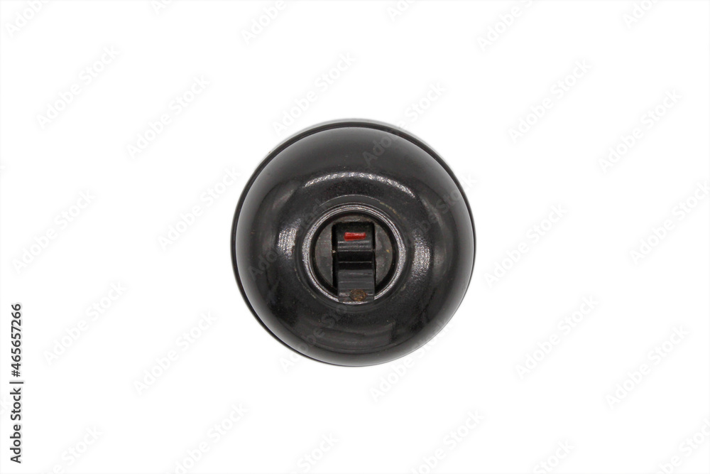 Antique switch on off bakelite, isolated on white background, close-up Antique switch on off bakelite, isolated on white background, close-up