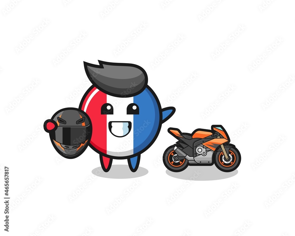 cute france flag cartoon as a motorcycle racer