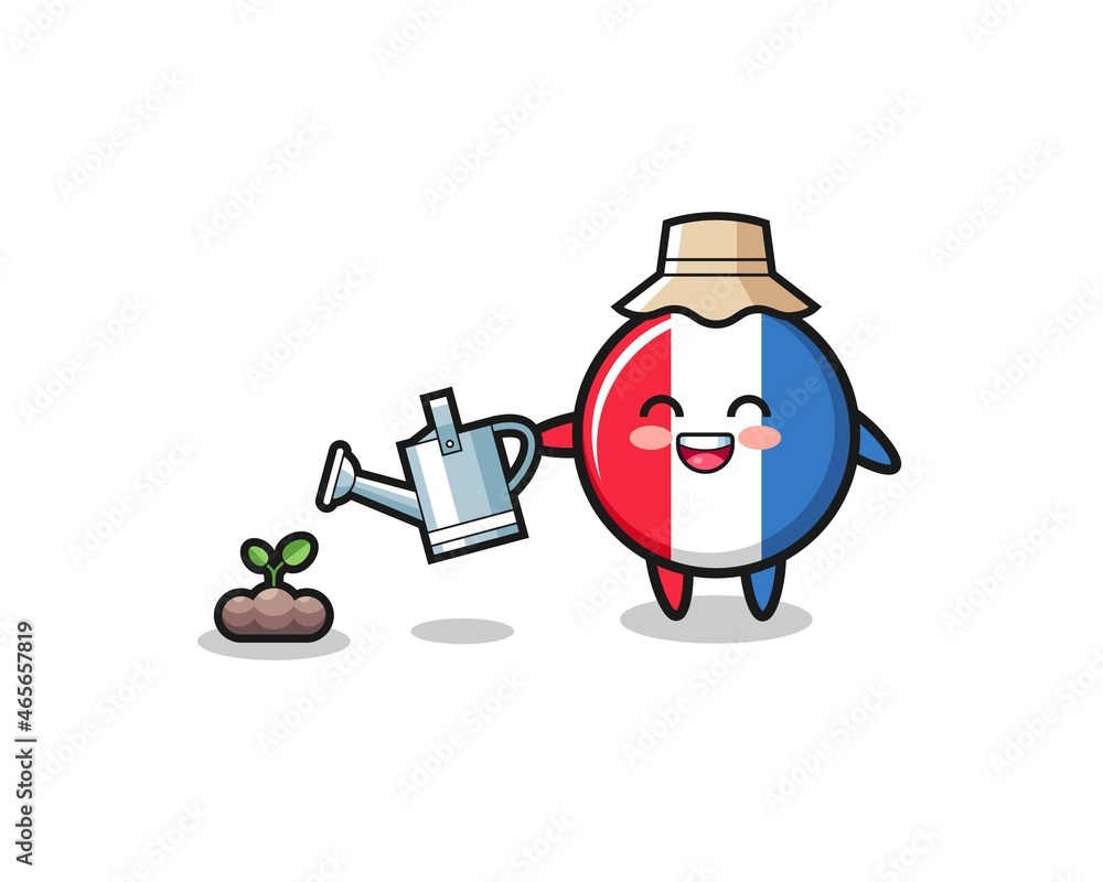 cute france flag is watering plant seeds