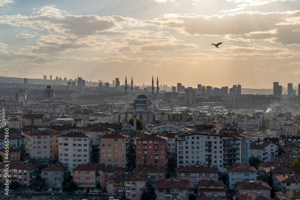 Panoramic Ankara city view in Autumn season, Turkey.