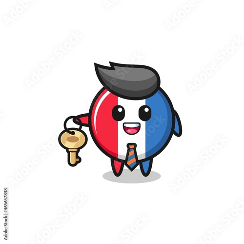 cute france flag as a real estate agent mascot