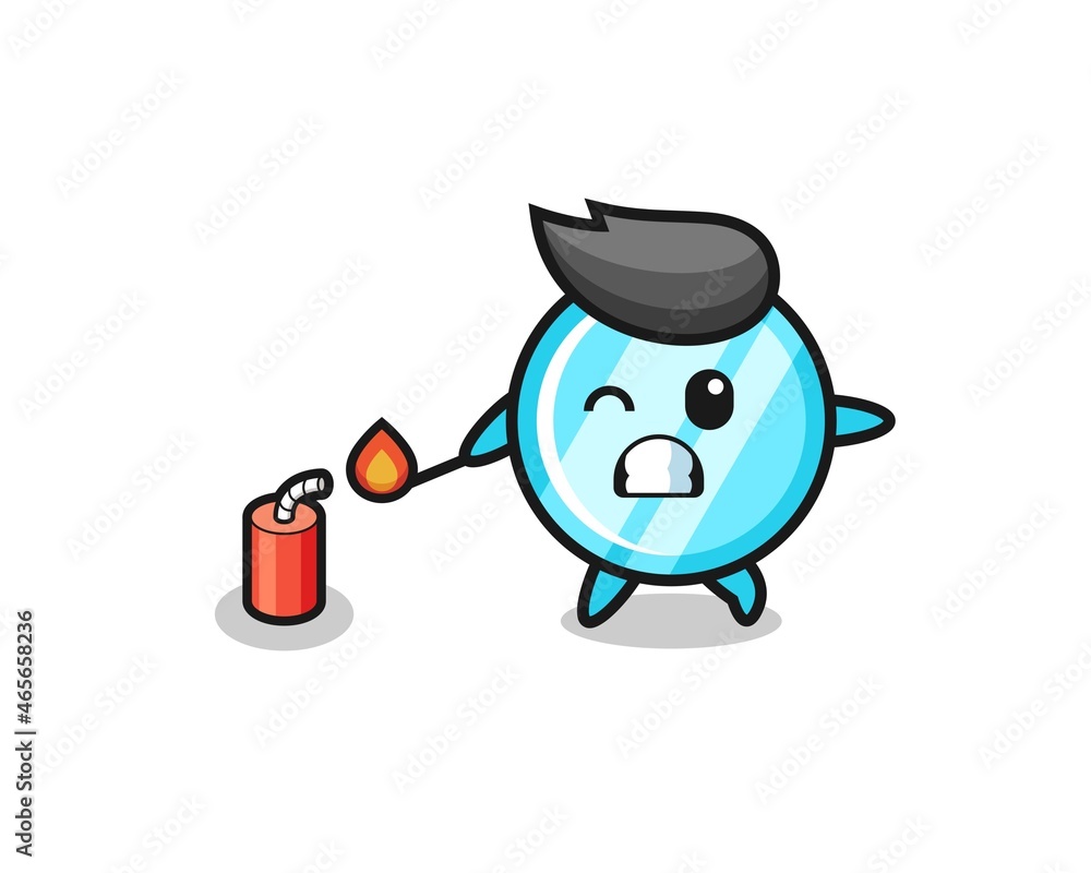 mirror mascot illustration playing firecracker