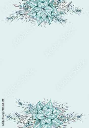 Pale leaves - botanical design banner. Floral pastel watercolor border frame