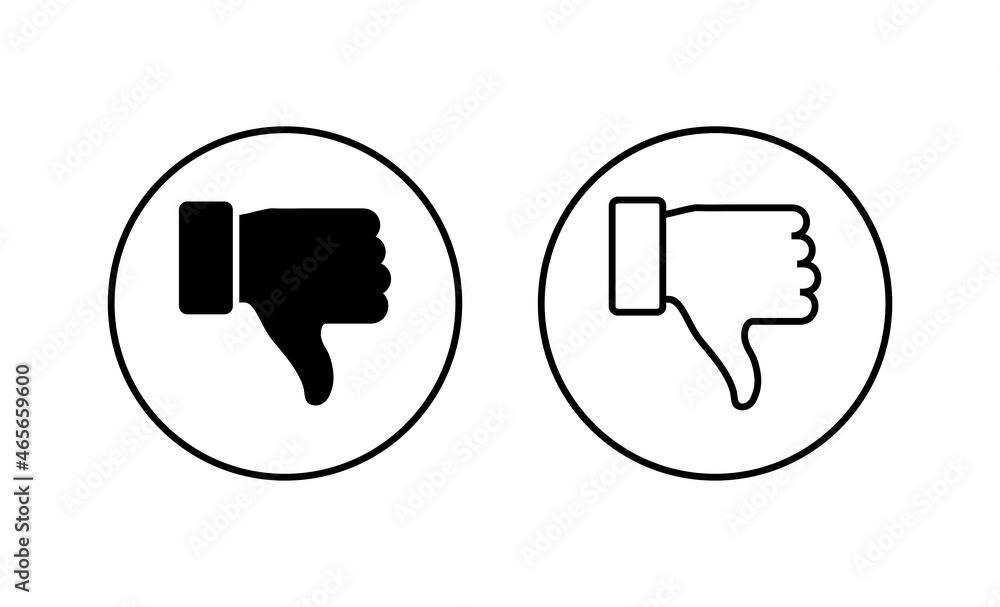 Dislike icons set. dislike sign and symbol. Hand with thumb down