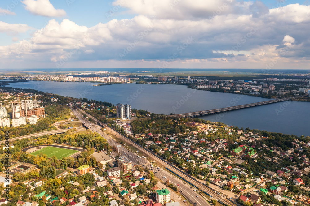 Naklejka premium Voronezh panorama from above. Aerial view of city in sunny summer day, Russia.